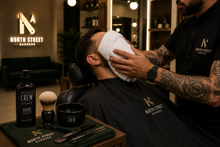 Karšto rankšluosčio procedūra North Street Barbers salone